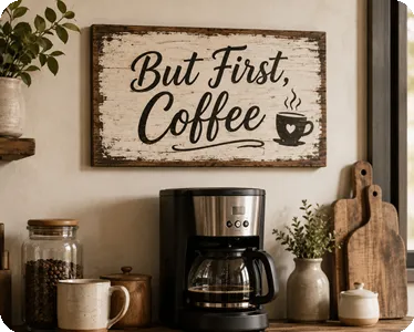 Rustic But First, Coffee Wooden Sign