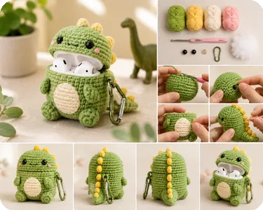 Crochet Dino AirPods Holder