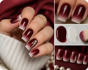 Deep Red Square French with Soft White Fade