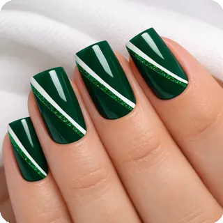 Emerald Green Square Nails with Graphic Lines