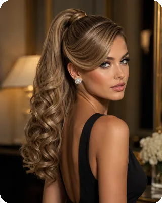 High Glamour Ponytail with Sweeping Barrel Curls