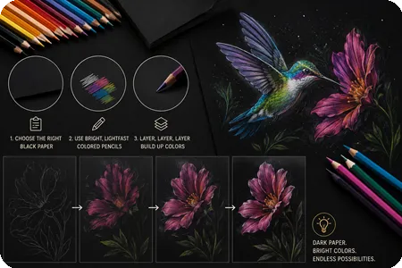 How to Draw on Black Paper with Colored Pencils