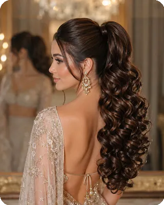 Voluminous Glossy Curls for Formal Ponytail